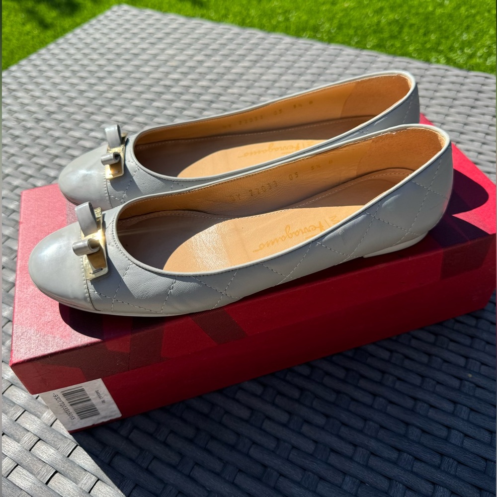 Salvatore Ferragamo Leather Bow Flats